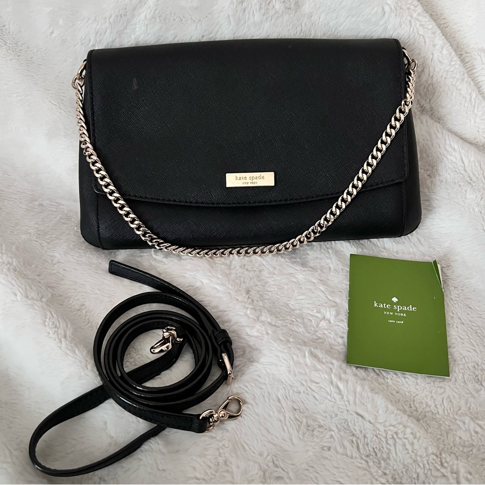 Excellent Condition- Kate Spade Black Crossbody with Gold Chain Detail